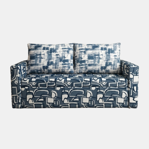 blue and white geometric sofa cum bed for modern living room