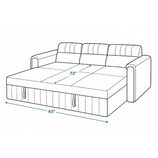 Levi sofa cum bed bed dimensions showing 72 inch length and 63 inch width