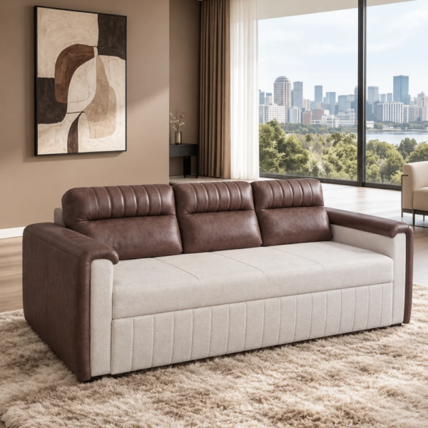 Levi two tone sofa cum bed styled in a contemporary living room