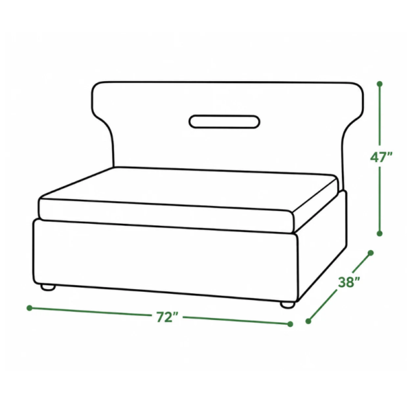 Zane Diwan Cum Bed dimension drawing showing 72-inch width, 38-inch depth, and 47-inch height