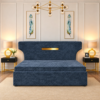 Zane navy-blue Diwan Cum Bed styled in an elegant bedroom with gold lamps and neutral decor