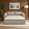 Rega beige Sofa Cum Bed extended into a bed with a spacious cushioned sleeping surface