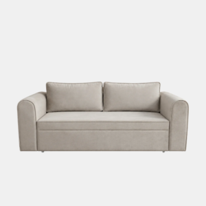 Rega beige Sofa Cum Bed with rounded armrests and two plush back cushions