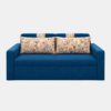 Orion blue sofa cum bed with floral cushions and modern upholstered design