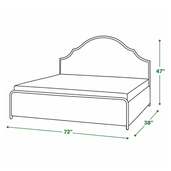 Canvas diwan cum bed dimension diagram showing 72-inch width, 38-inch depth, and 47-inch height