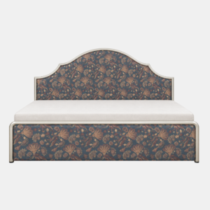 Canvas diwan cum bed with curved headboard and floral patterned upholstery