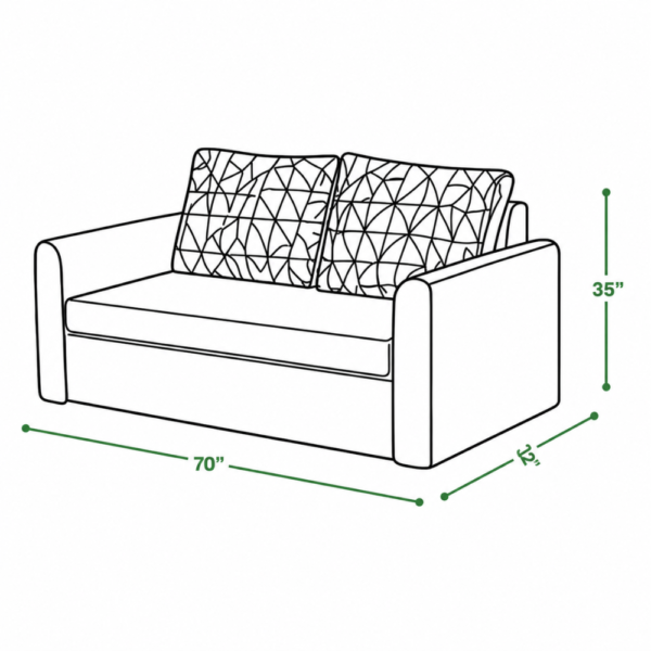 Dimension drawing of the Rube Sofa Cum Bed showing a width of 70 inches, depth of 32 inches, and height of 35 inches.