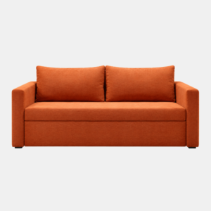 Kyro Sofa Cum Bed in rust-orange upholstery with two back cushions and box-style armrests