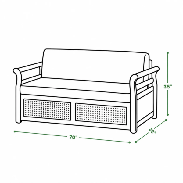 Arix Sofa Cum Bed dimension drawing showing 70-inch width, 32-inch depth, and 35-inch height