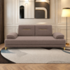 Faye Sofa Cum Bed arranged as everyday seating in a modern living room setting with a patterned rug and warm lighting.