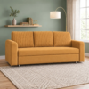 Ridge mustard-yellow sofa cum bed styled in a modern living room with a sage-green wall and neutral rug.
