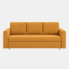 Ridge mustard-yellow 3-seater sofa cum bed with vertically channelled back cushions and modern armrests.
