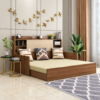 Willow wooden diwan cum bed extended into a bed with cream mattress and walnut-finish frame