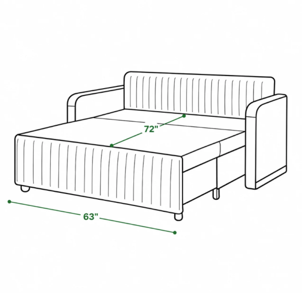 Wren Sofa Cum Bed dimension drawing in open position showing the extended bed and a 72-inch sleeping length