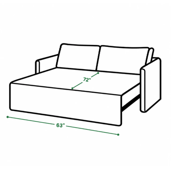 Ellis Sofa Cum Bed extended configuration with dimension markings for the sleeping surface.