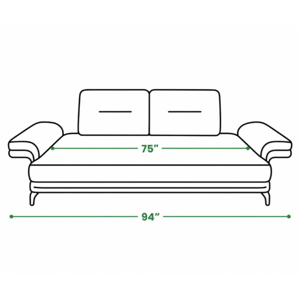 Amber Sofa Cum Bed measurement diagram showing 94-inch overall width and 75-inch seating width