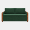 Grov sofa cum bed in forest green upholstery with wooden armrests