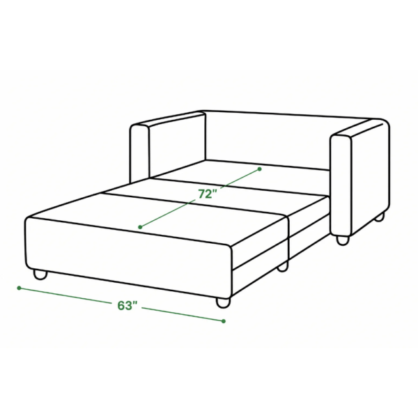 Felix sofa cum bed sleeping dimensions showing 63-inch width and 72-inch extended length