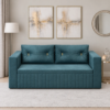 Felix teal blue sofa cum bed displayed in a modern living room with neutral decor