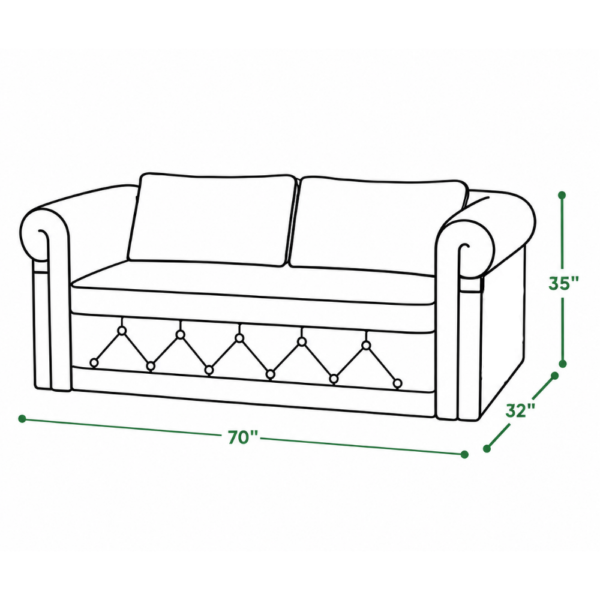Baxter sofa cum bed dimension illustration showing 70-inch width, 32-inch depth, and 35-inch height.